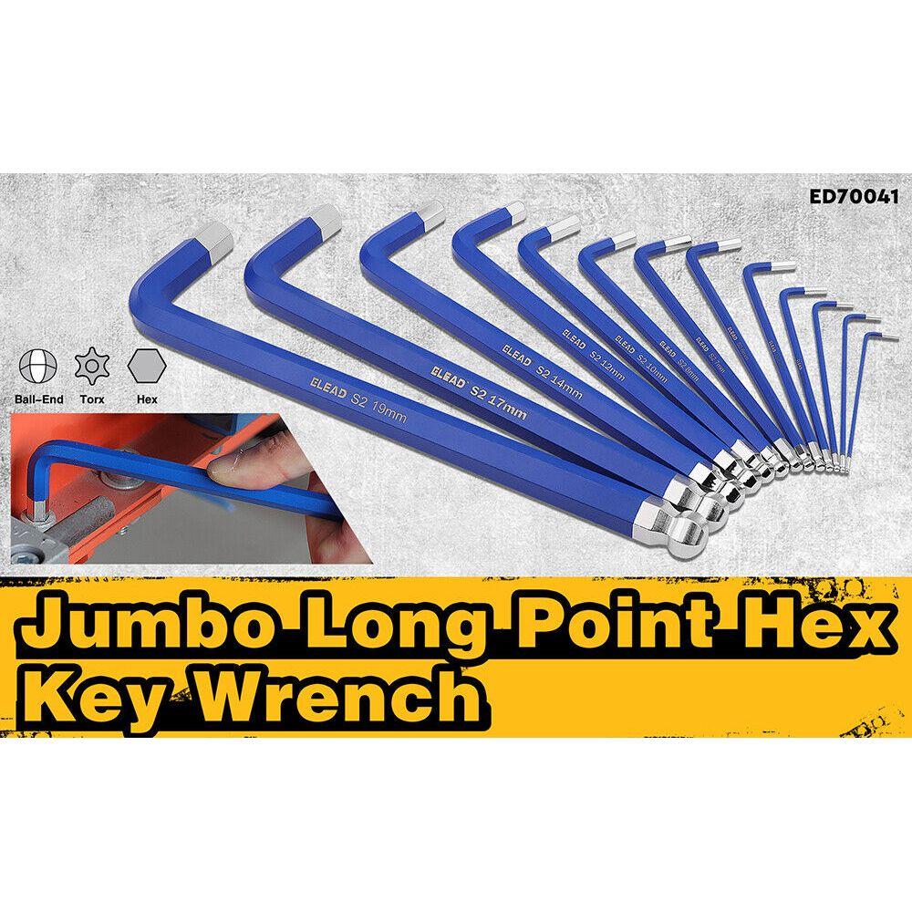 ELEAD 13Pc Extra Large Hex Key Set Long Allen Key Wrench Ball End Metric 2-19mm