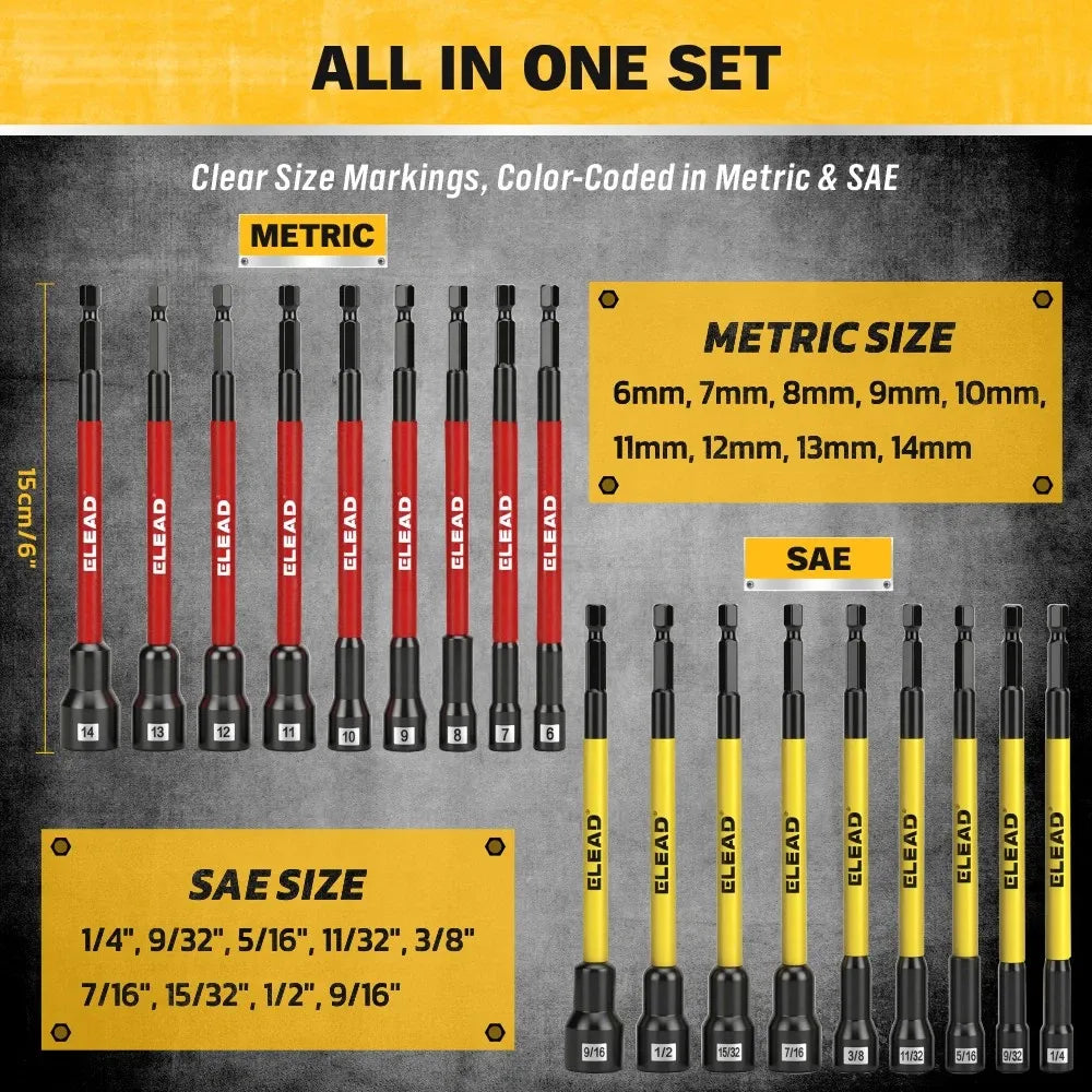 35Pcs Long Magnetic Nut Driver Bit Set Nut Driver Metric & SAE Screwdriver Bits