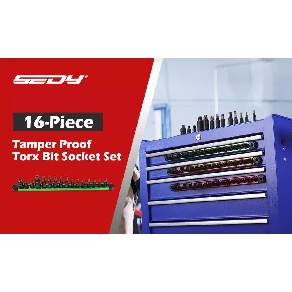 16-Piece Torx Star Bit Socket Set Magnetic Socket Rail Organizer T8-T60 Adapters