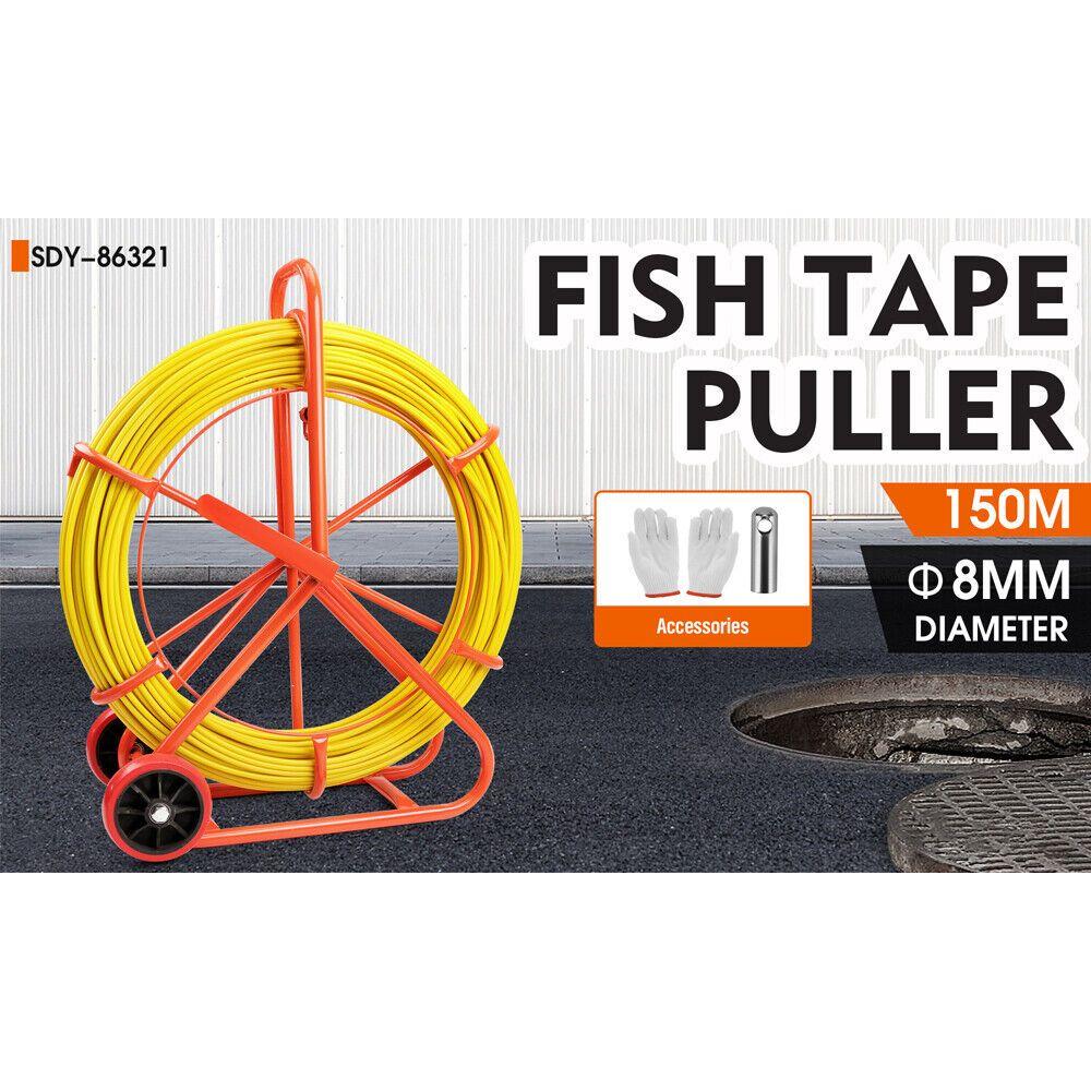 150M×8MM Fish Tape Puller Fiberglass Wire Cable Running Duct Rodder Heavy Duty