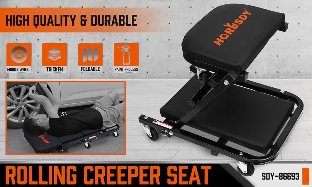 40inch 2 in 1 Folding Creeper Mechanic Z Seat Garage Workshop Rolling Work Stool