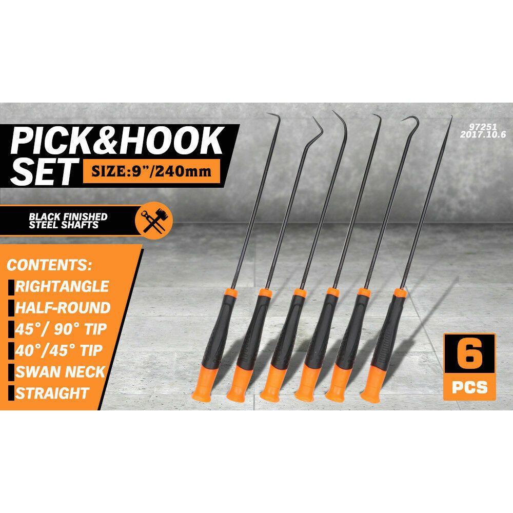 6Pc Extra Long Pick and Hook Set O Ring Seal Puller Remover Fuse Wire Scribe