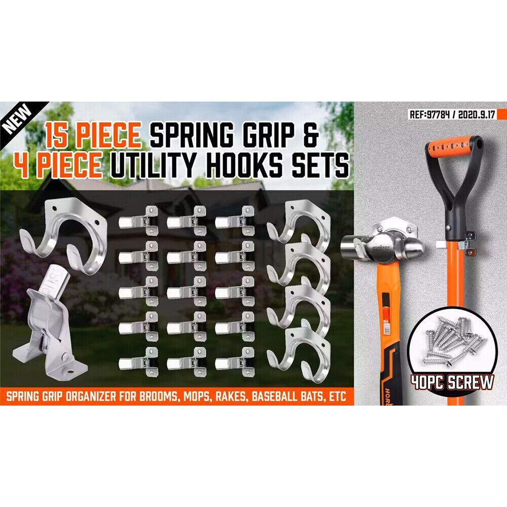 HORUSDY Spring Grip Mop & Broom Holder Wall Mounted Garden Tools Storage Clip