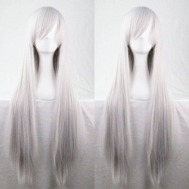 New 80cm Straight Sleek Long Full Hair Wigs w Side Bangs Cosplay Costume Womens, Silver