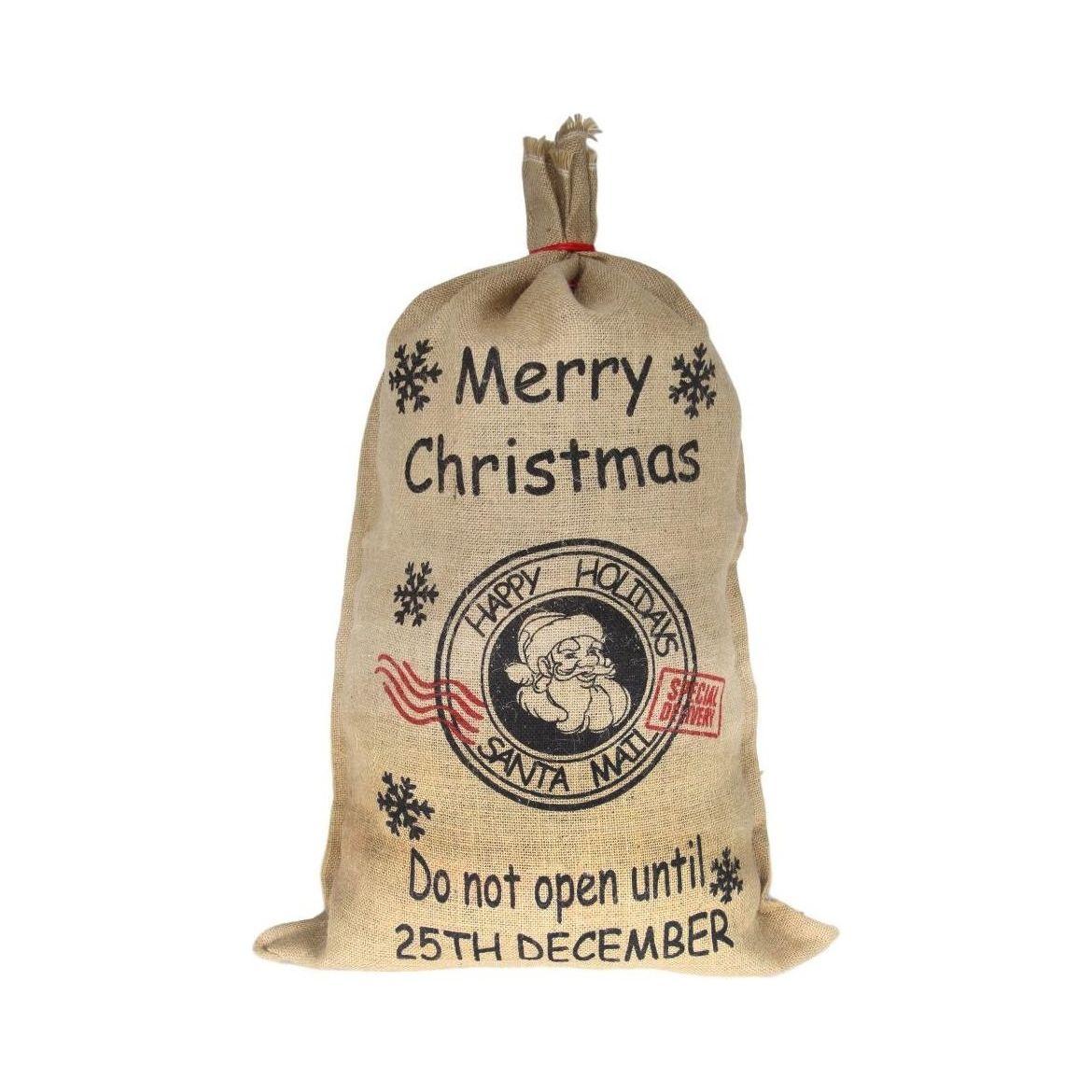50x70cm Canvas Hessian Christmas Santa Sack Xmas Stocking Reindeer Kids Gift Bag, 50x80cm Hessian - Merry Christmas