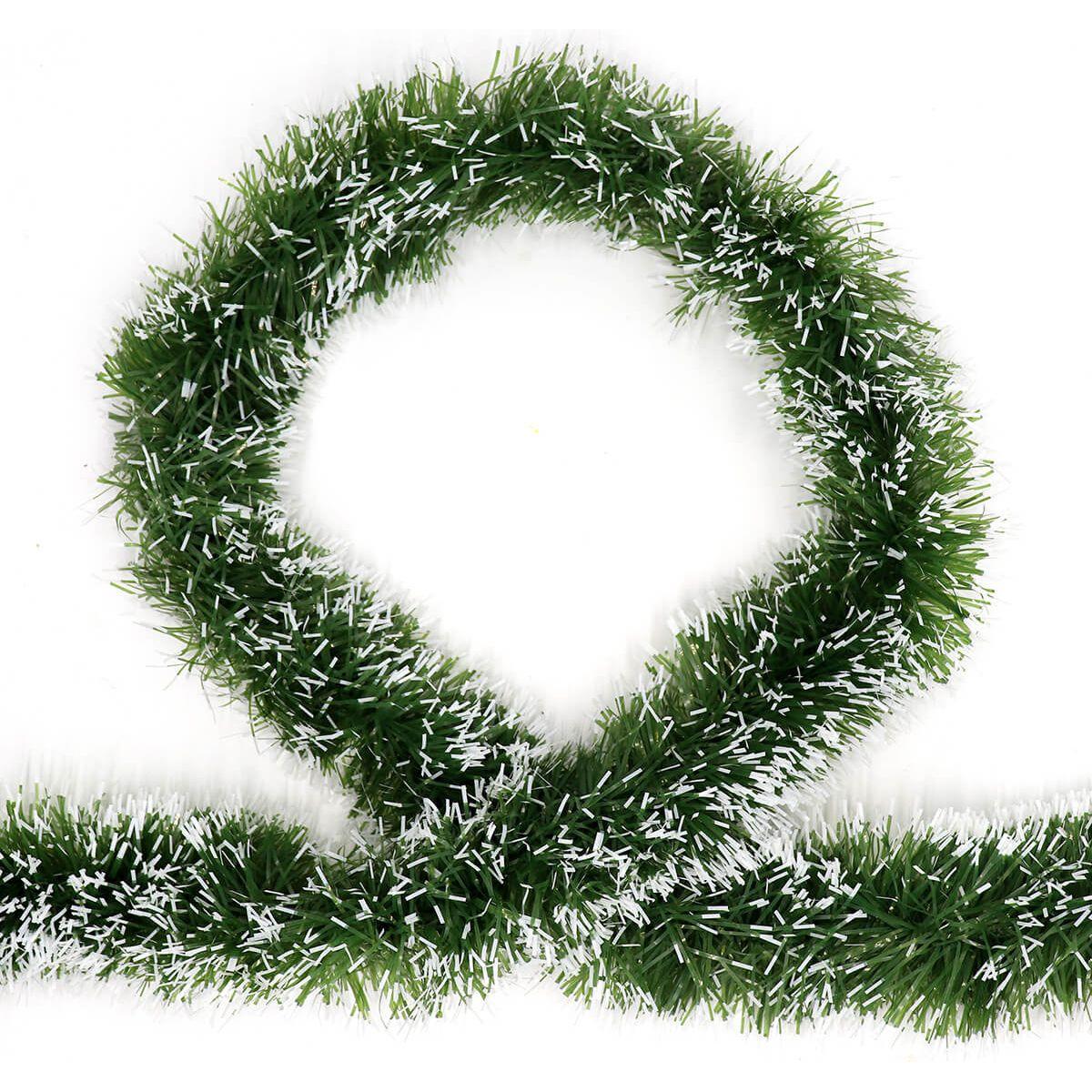 5x 2.5m Christmas Tinsel Xmas Garland Sparkly Snowflake Party Natural Home Décor, Snow Tips in Green