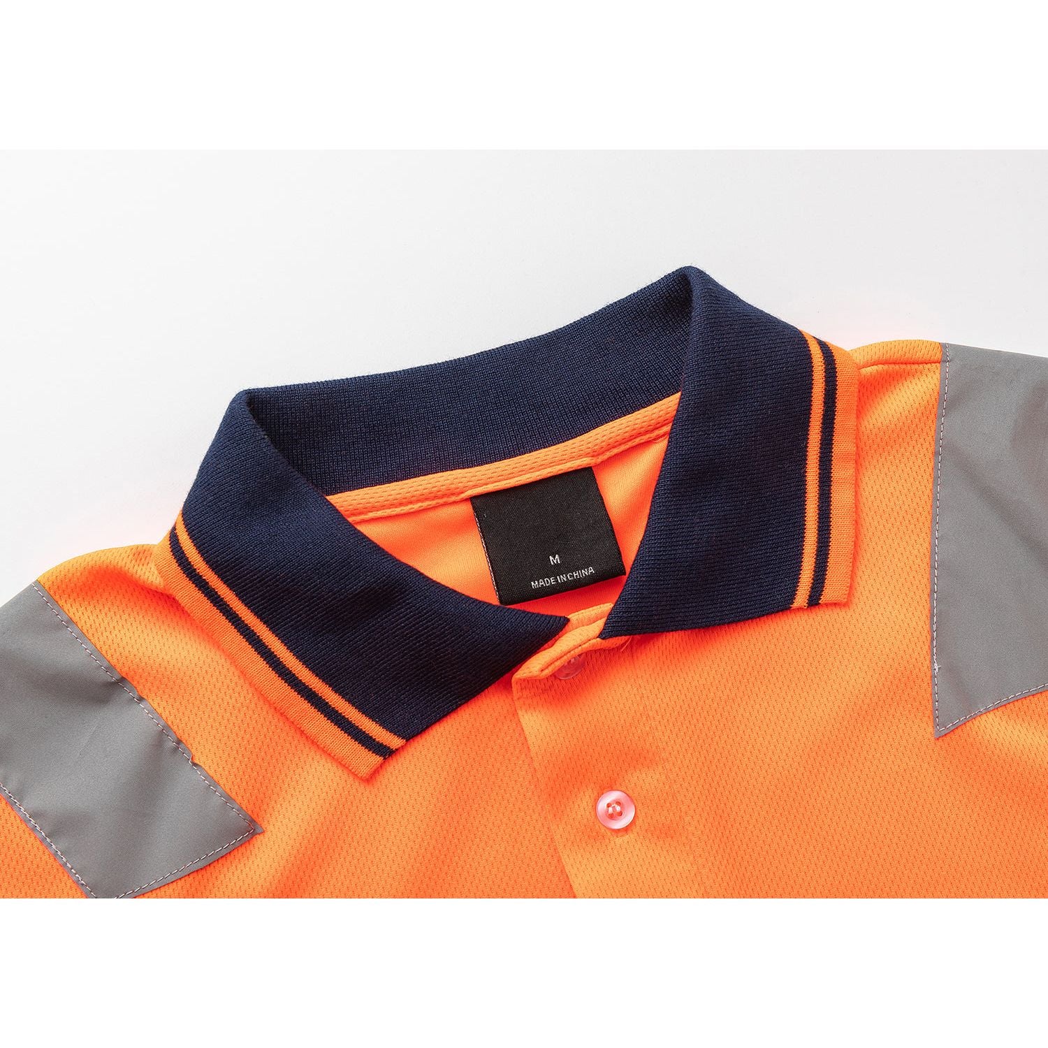 HI VIS Short Sleeve Workwear Shirt w Reflective Tape Cool Dry Safety Polo 2 Tone, Fluoro Orange / Navy, S