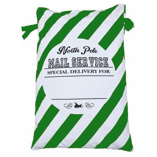 50x70cm Canvas Hessian Christmas Santa Sack Xmas Stocking Reindeer Kids Gift Bag, North Pole Mail Service (Green)