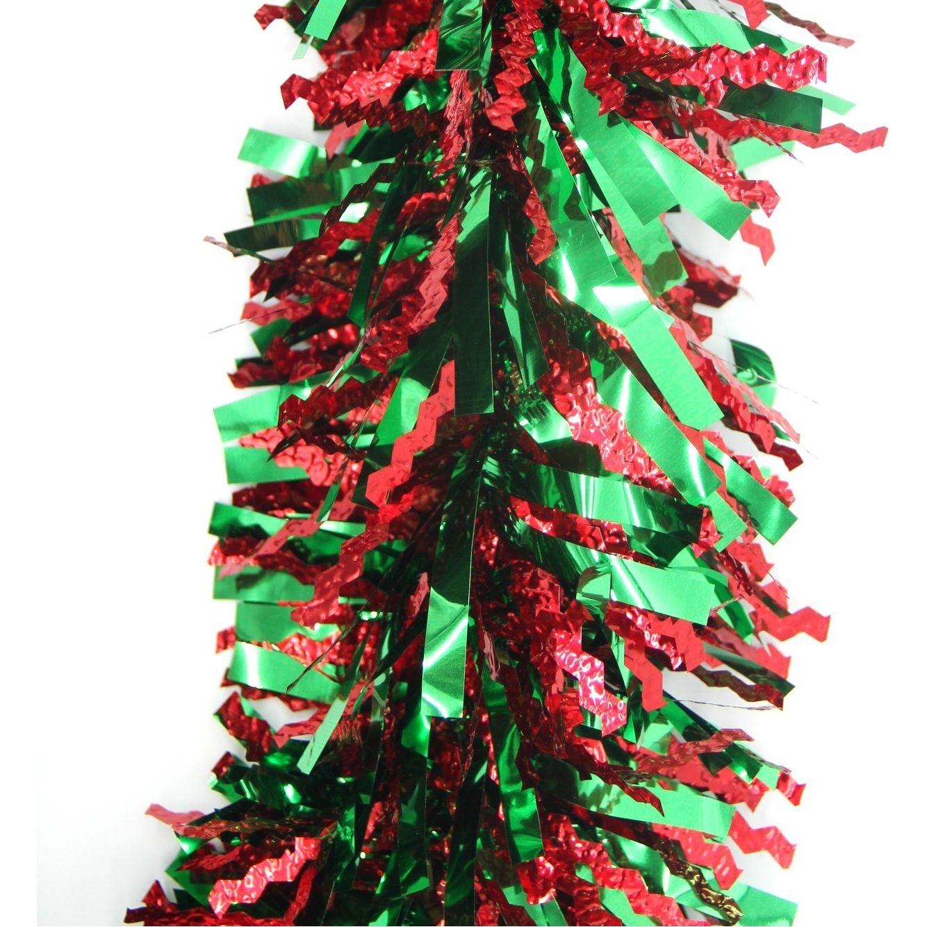 5x 2.5m Christmas Tinsel Xmas Garland Sparkly Snowflake Party Natural Home Décor, Crinkle Cut (Red Green)