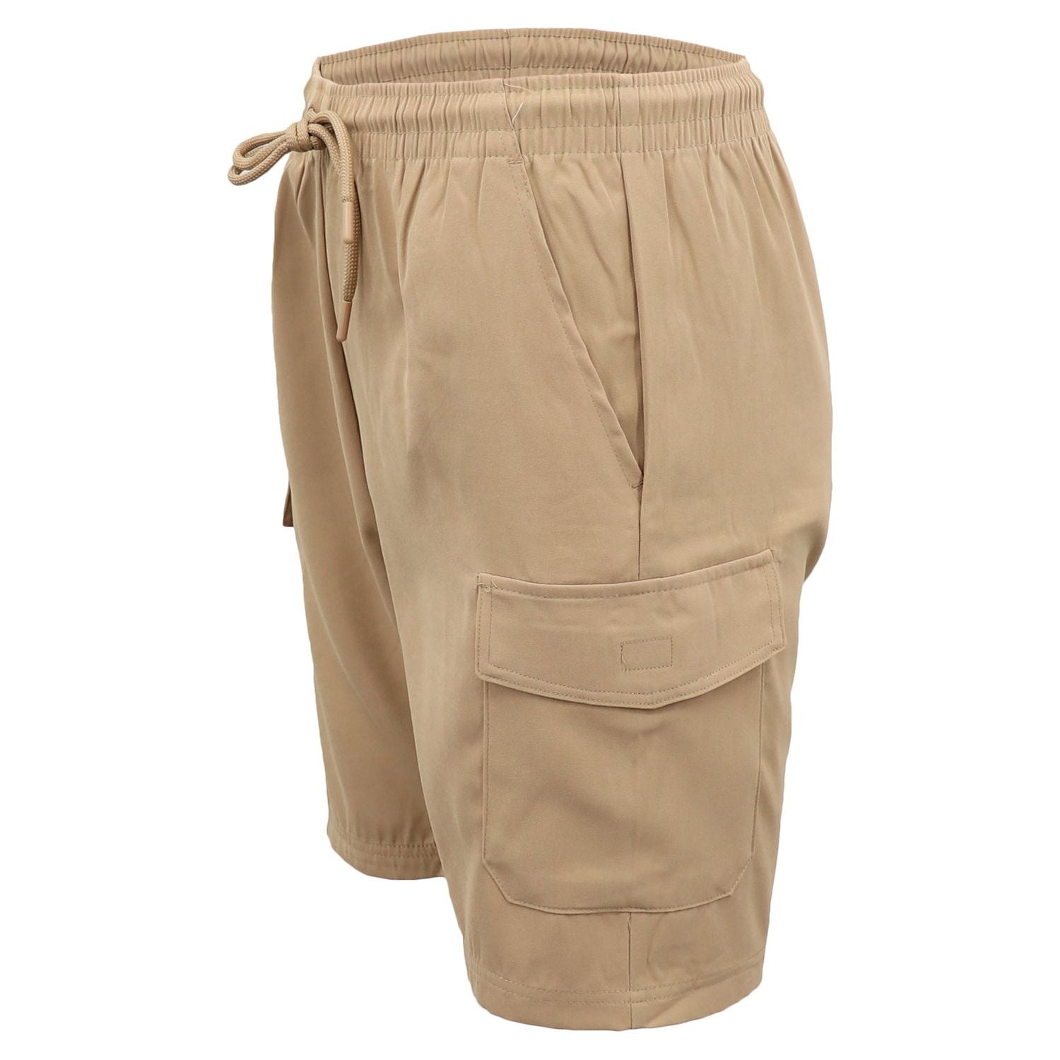 Men's Cargo Shorts 4 Pockets Cascual Work Trousers Active Pants Elastic Waist, Khaki, S