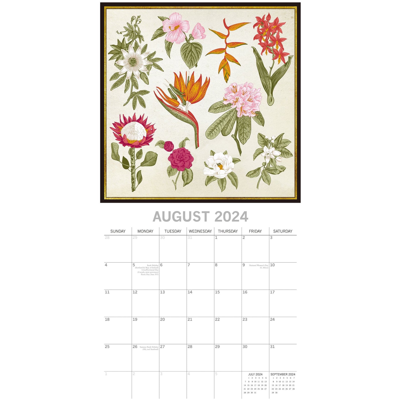 Botanicals - 2024 Square Wall Calendar 16 Months Arts Planner Xmas New Year Gift
