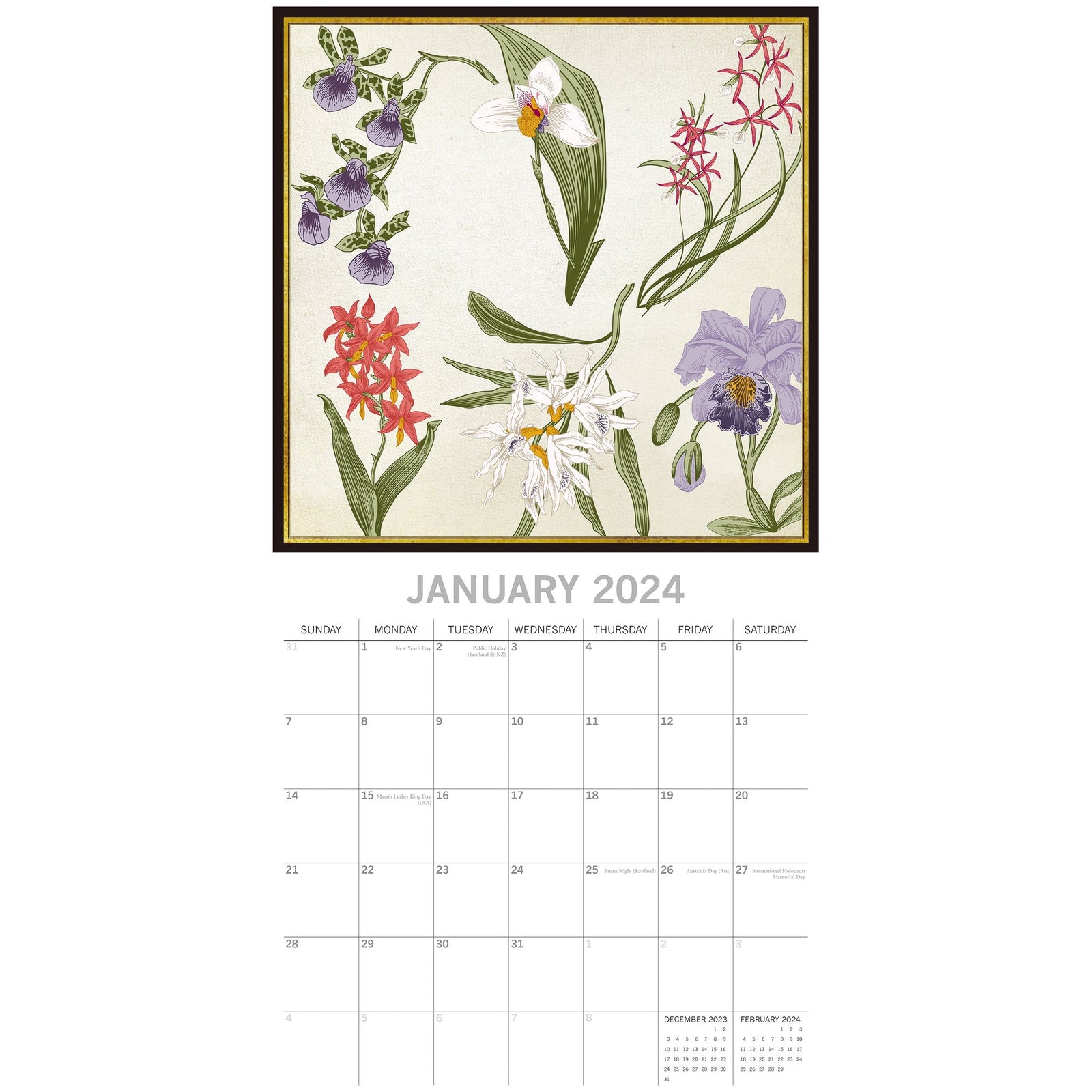 Botanicals - 2024 Square Wall Calendar 16 Months Arts Planner Xmas New Year Gift