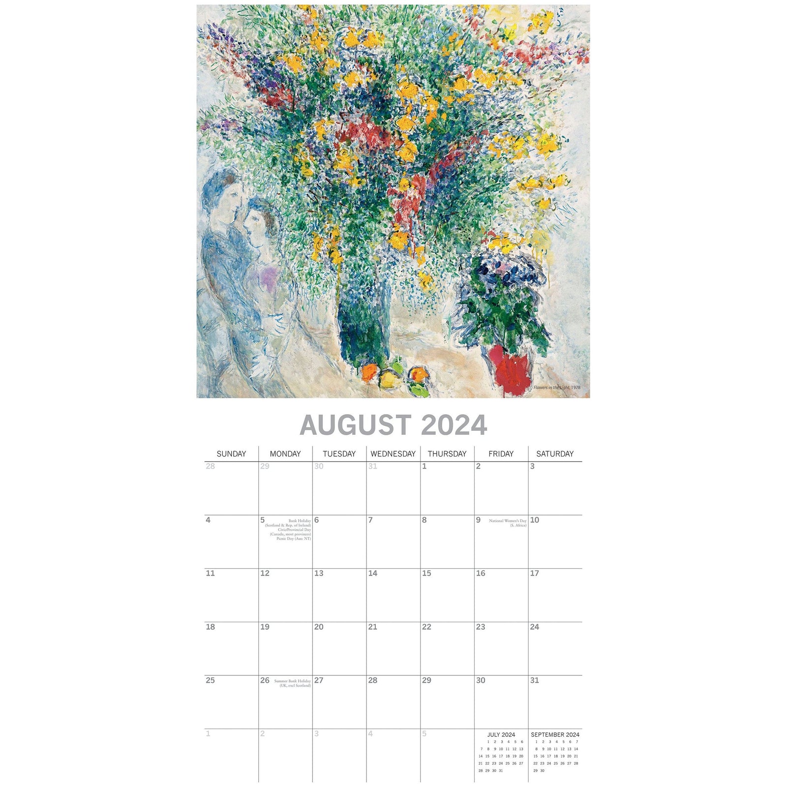 Chagall 2024 Square Wall Calendar 16 Months Arts Planner Christmas New Year Gift