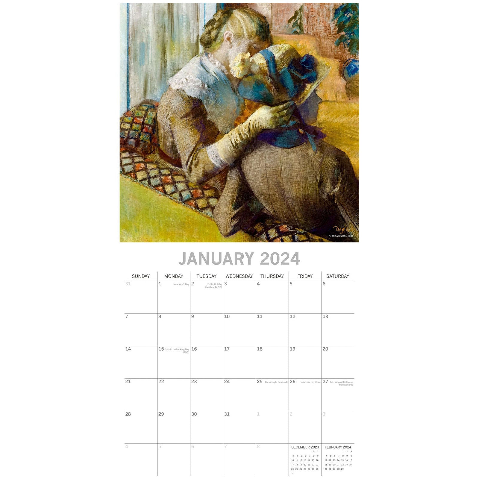 Degas - 2024 Square Wall Calendar 16 Months Arts Planner Christmas New Year Gift