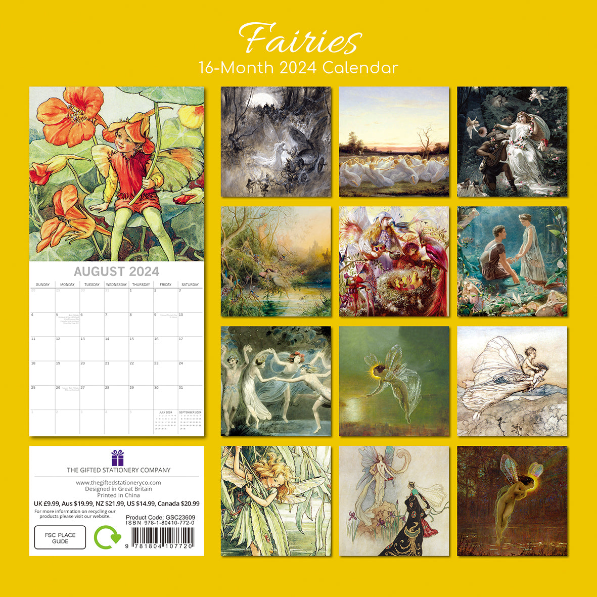 Fairies 2024 Square Wall Calendar 16 Months Arts Planner Christmas New Year Gift