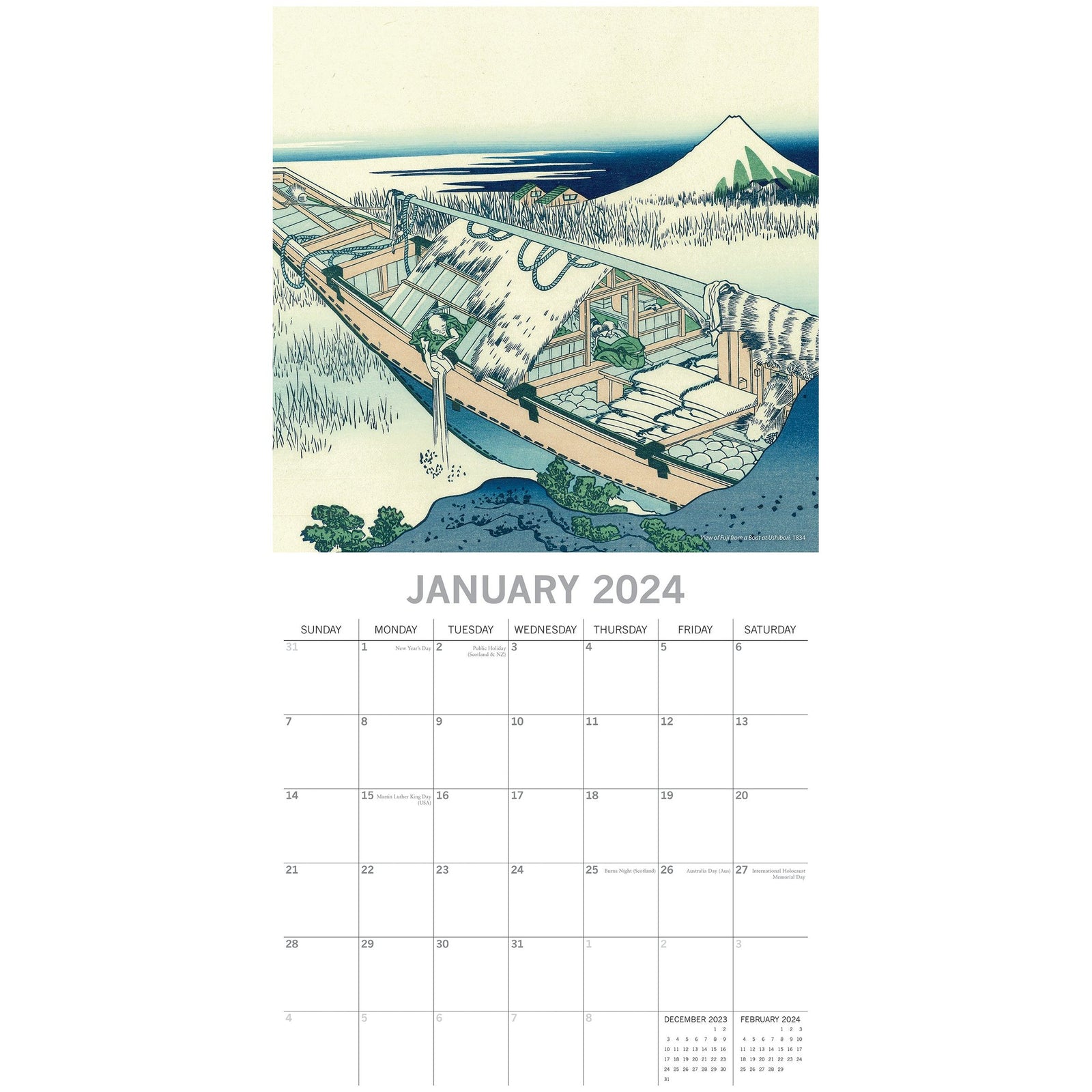 Hokusai 2024 Square Wall Calendar 16 Months Arts Planner Christmas New Year Gift