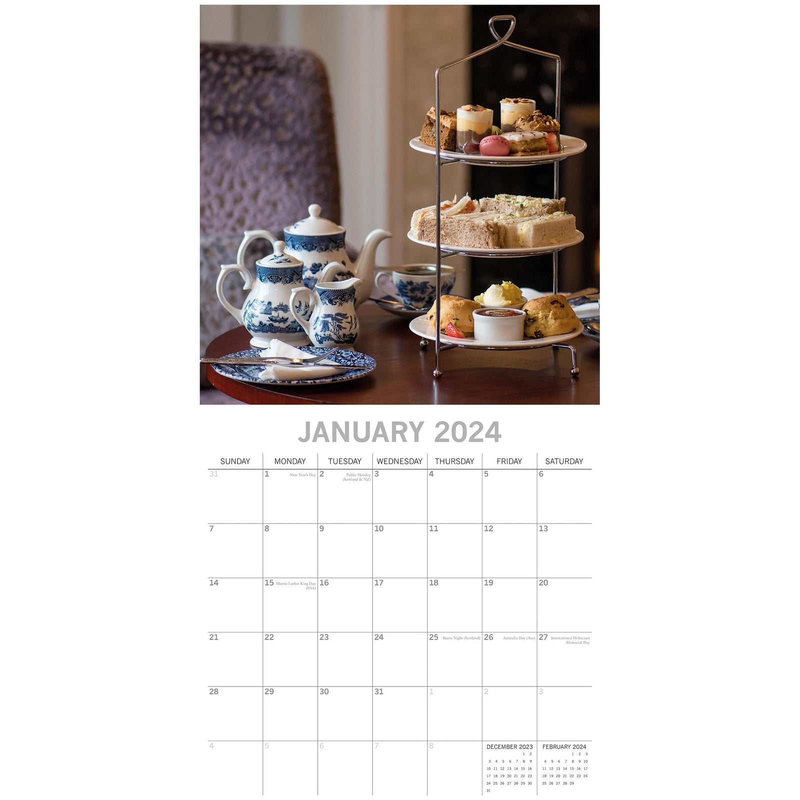 Afternoon Tea - 2024 Square Wall Calendar 16 Month Food Planner New Year Gift