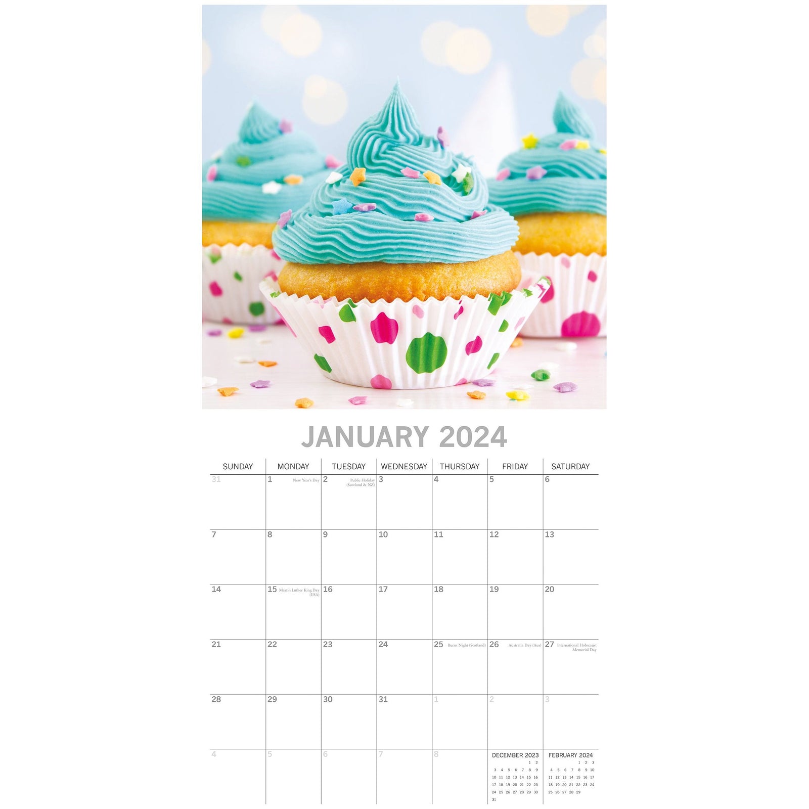 Cupcakes 2024 Square Wall Calendar 16 Month Food Planner Christmas New Year Gift