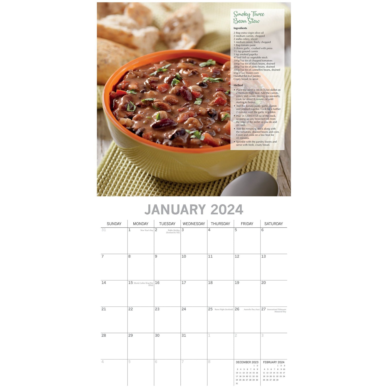 Tasty Vegan Recipes - 2024 Square Wall Calendar 16 Months Food Planner Xmas Gift
