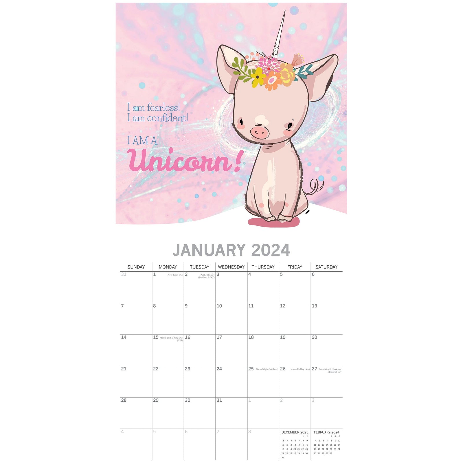 Born to be a Unicorn - 2024 Square Wall Calendar 16 Months Planner New Year Gift