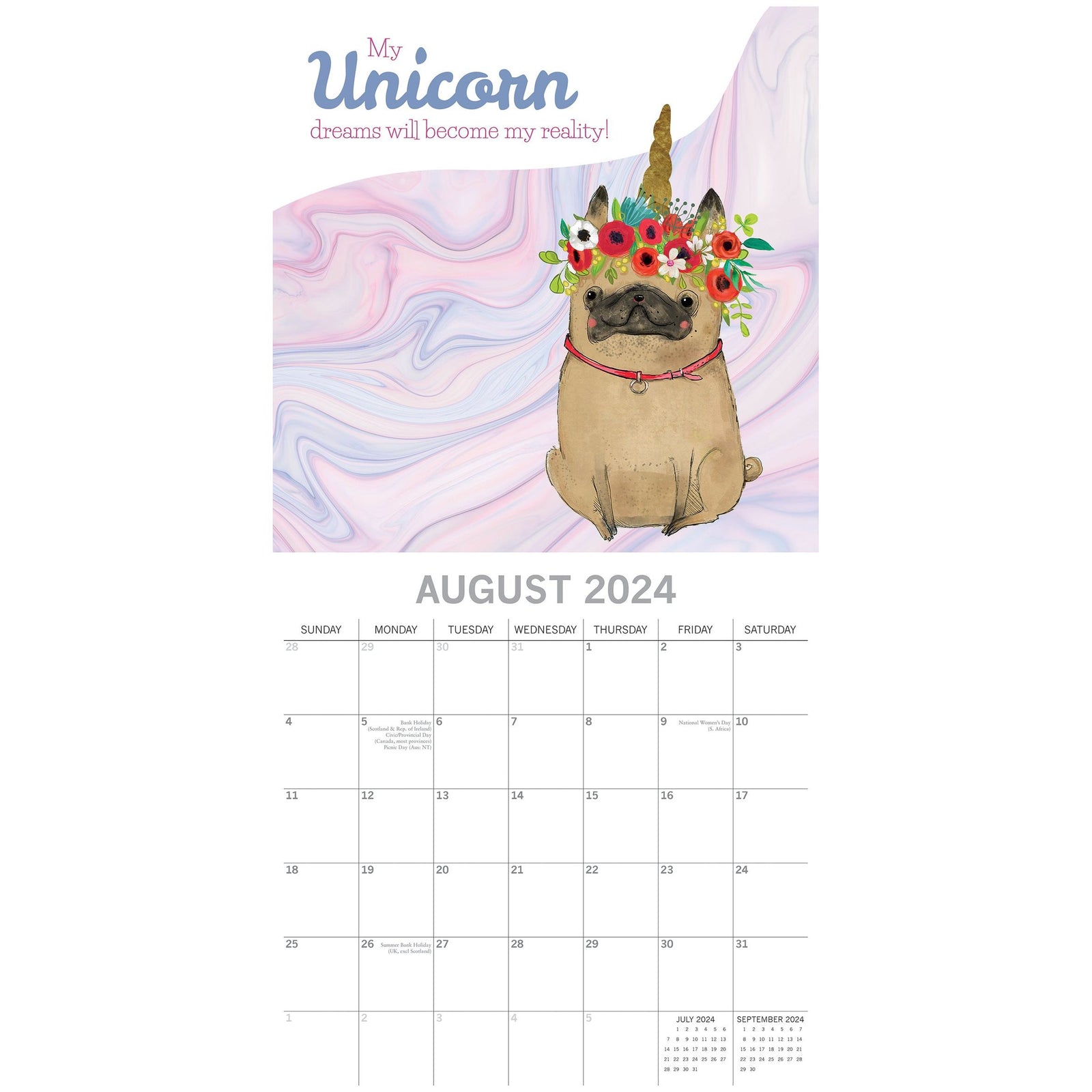Born to be a Unicorn - 2024 Square Wall Calendar 16 Months Planner New Year Gift