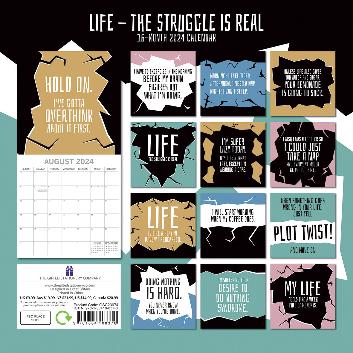 Life - The Struggle is Real - 2024 Square Wall Calendar 16 Months Planner Gift