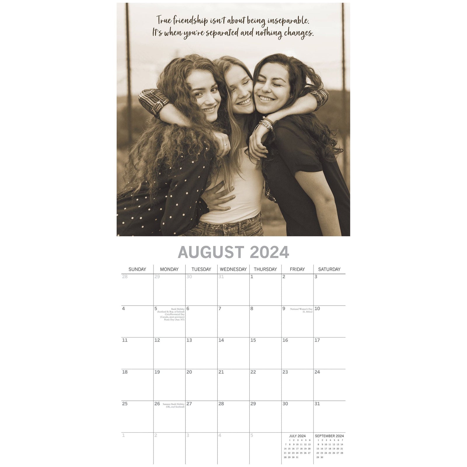 Friendship - 2024 Square Wall Calendar 16 Months Lifestyle Planner New Year Gift