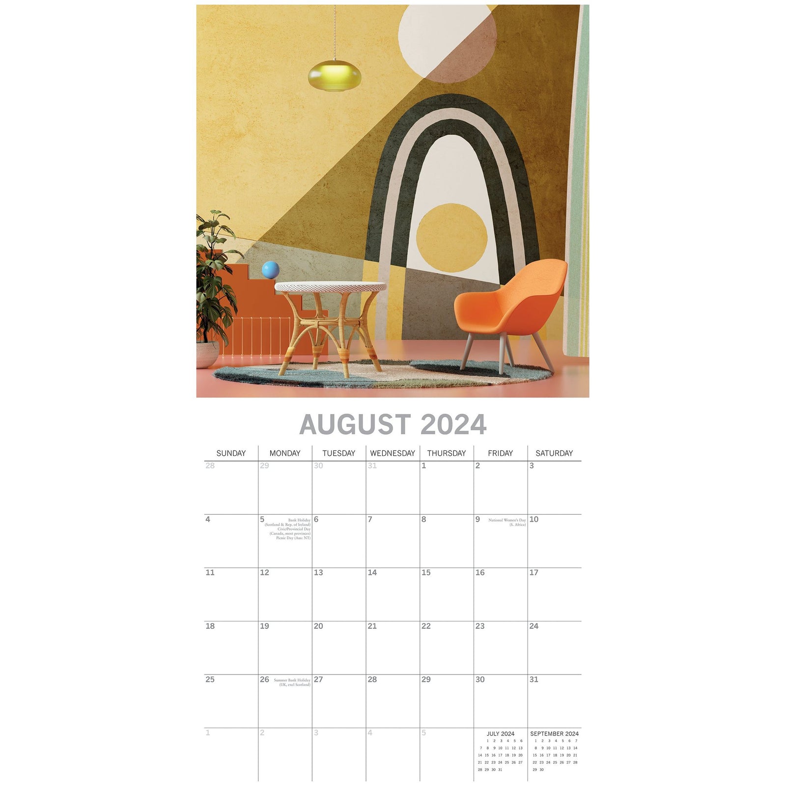 Retro - 2024 Square Wall Calendar 16 Months Lifestyle Planner Xmas New Year Gift