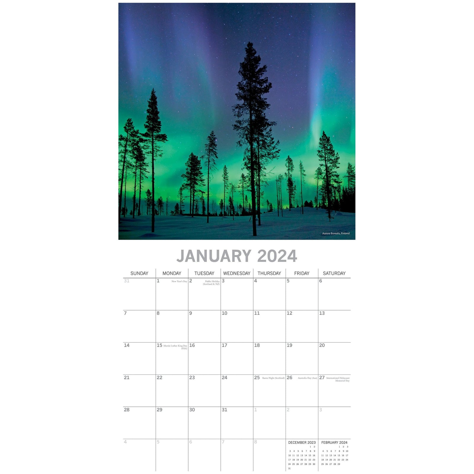 Natural Wonders - 2024 Square Wall Calendar 16 Months Planner Xmas New Year Gift