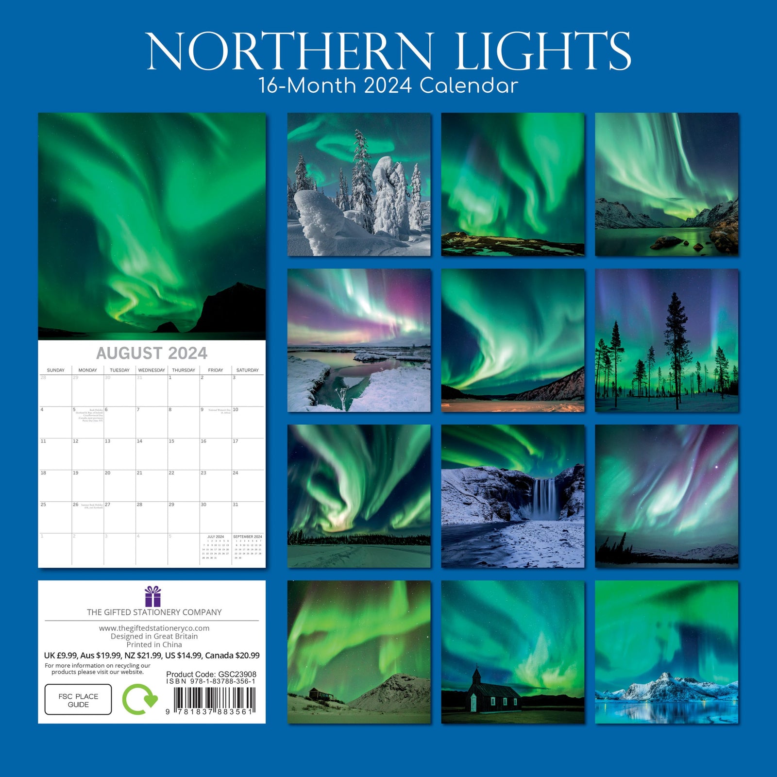 Northern Lights 2024 Square Wall Calendar 16 Month Premium Planner New Year Gift