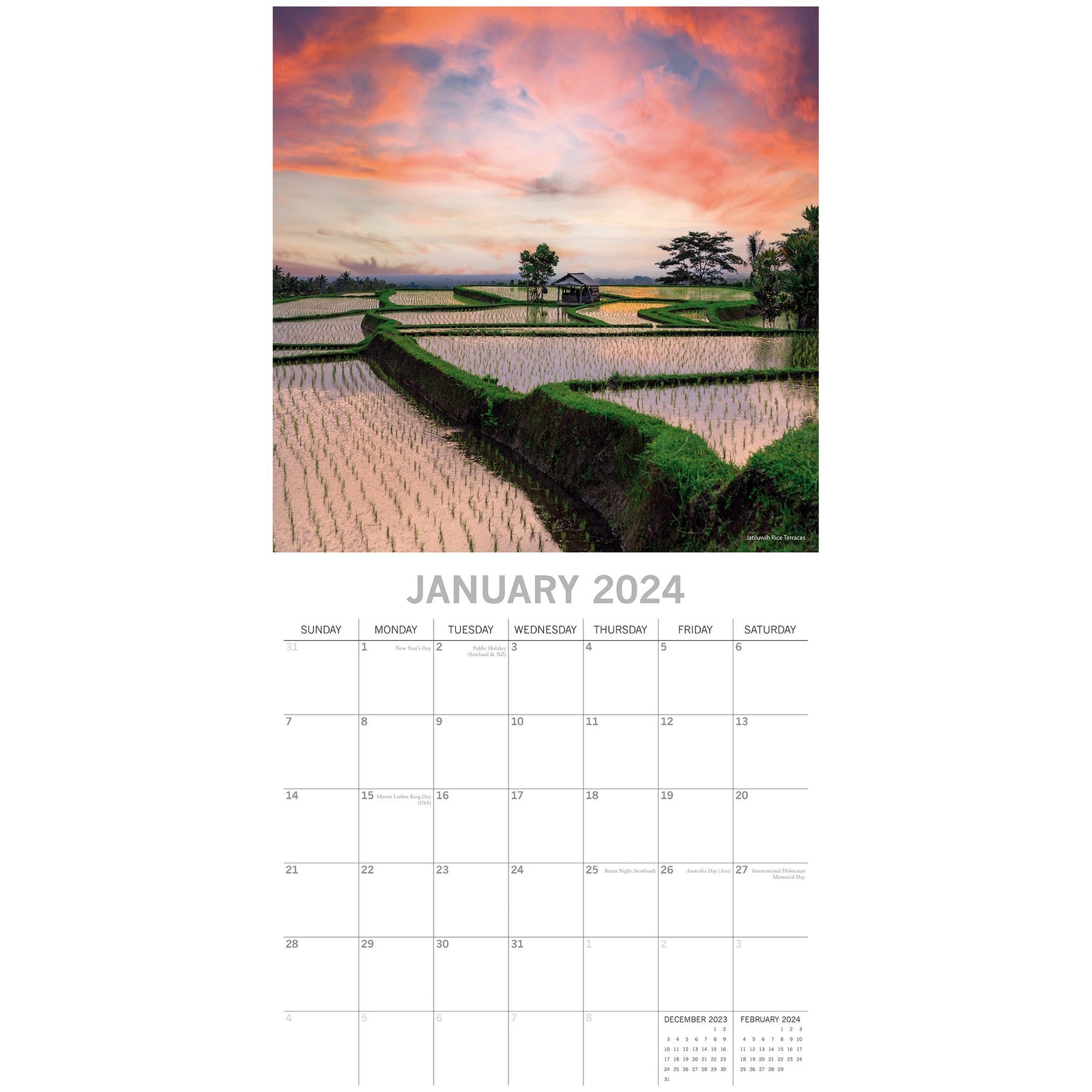 Bali 2024 Square Wall Calendar 16 Months Premium Planner Christmas New Year Gift