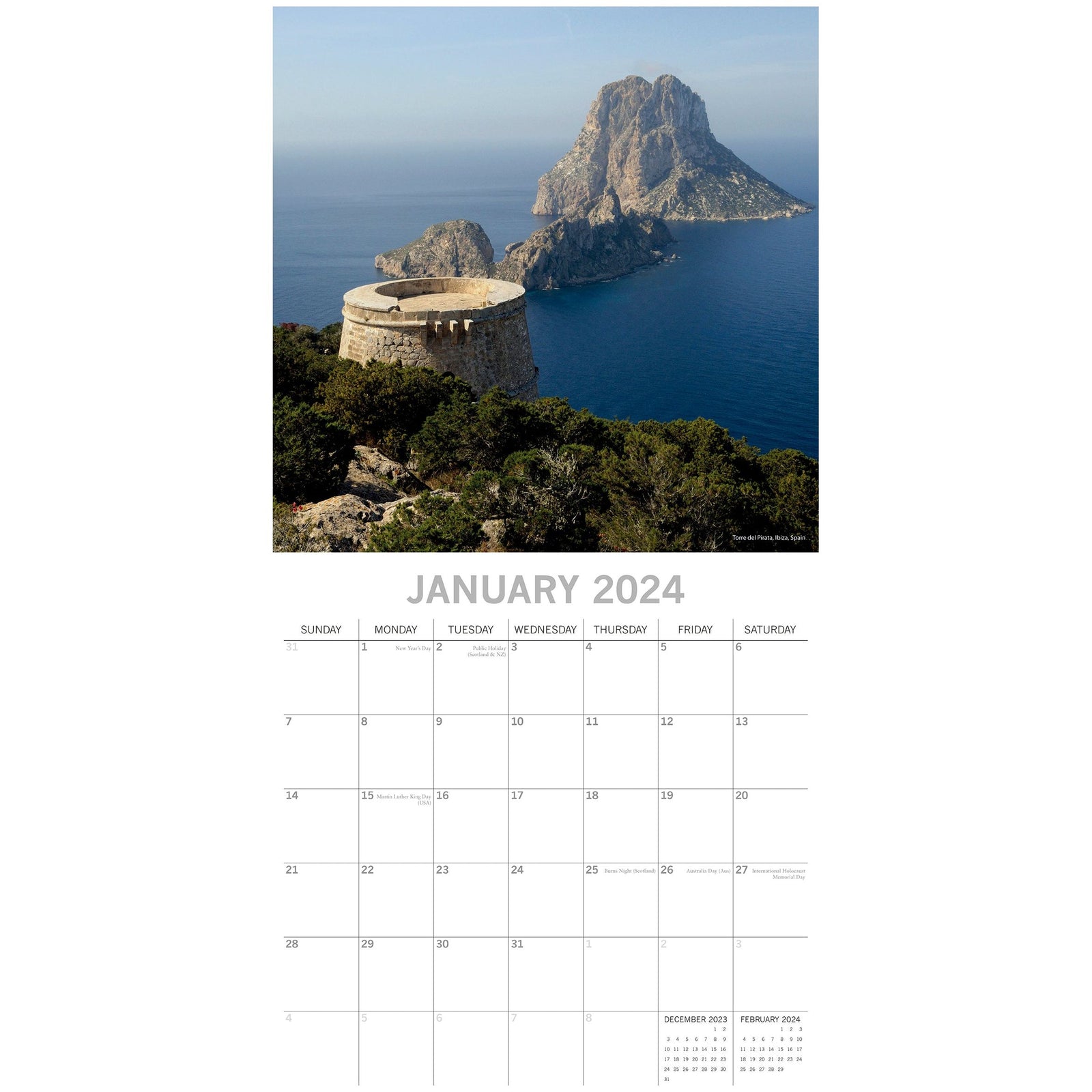 Mediterranean 2024 Square Wall Calendar 16 Month Planner Christmas New Year Gift