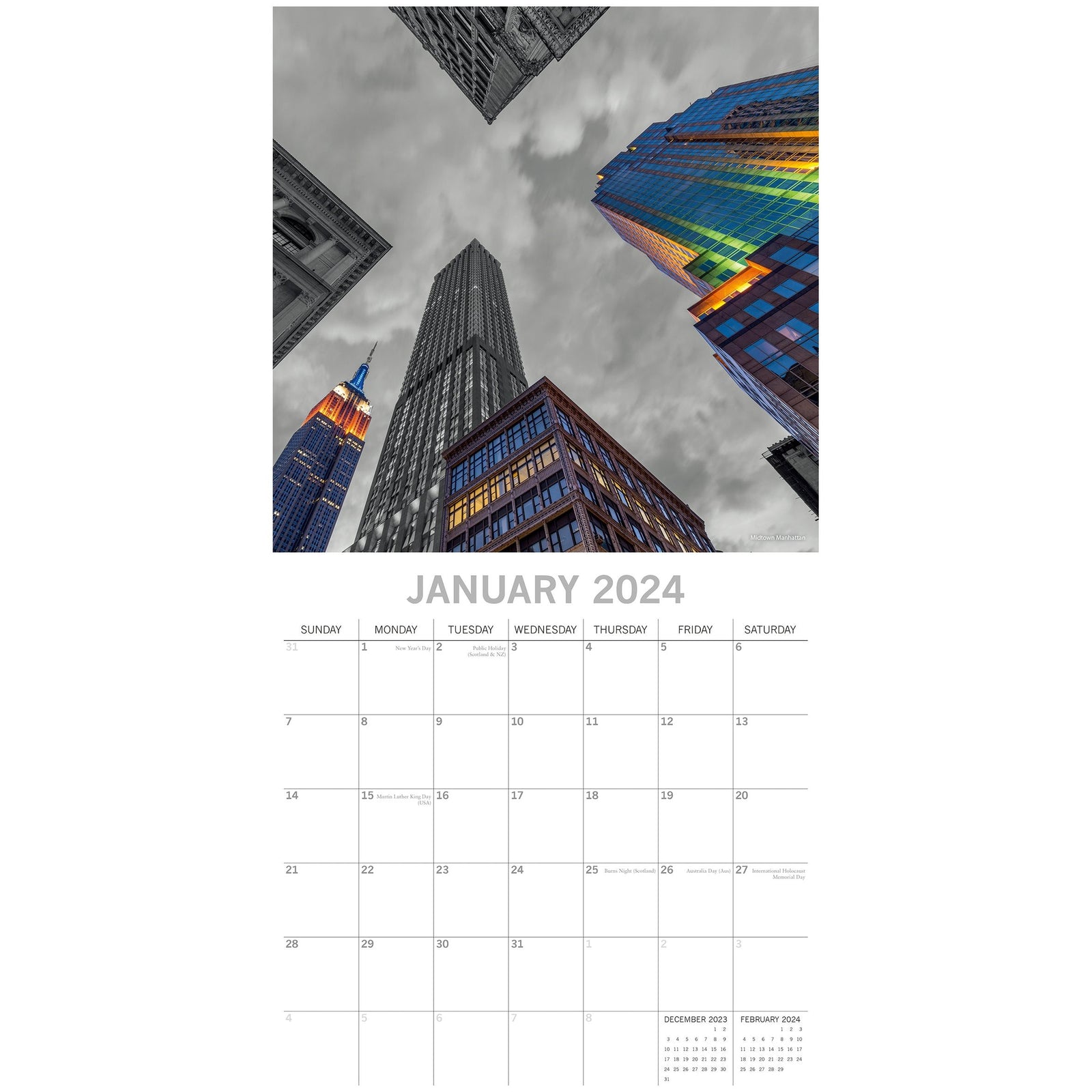 New York Limelight - 2024 Square Wall Calendar 16 Months Planner New Year Gift