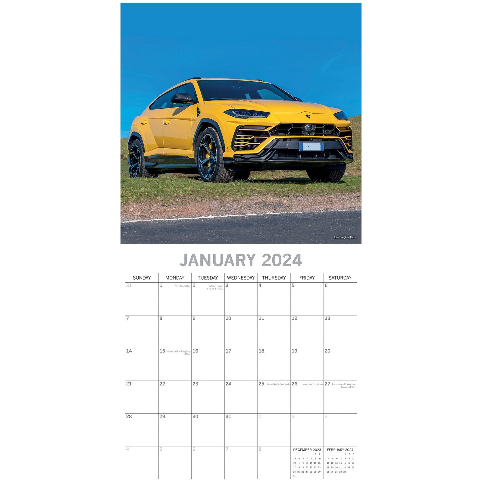 Lamborghini - 2024 Square Wall Calendar 16 Month Planner Christmas New Year Gift