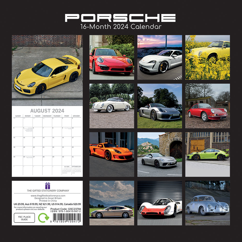 Porsche - 2024 Square Wall Calendar 16 Months Premium Planner Xmas New Year Gift