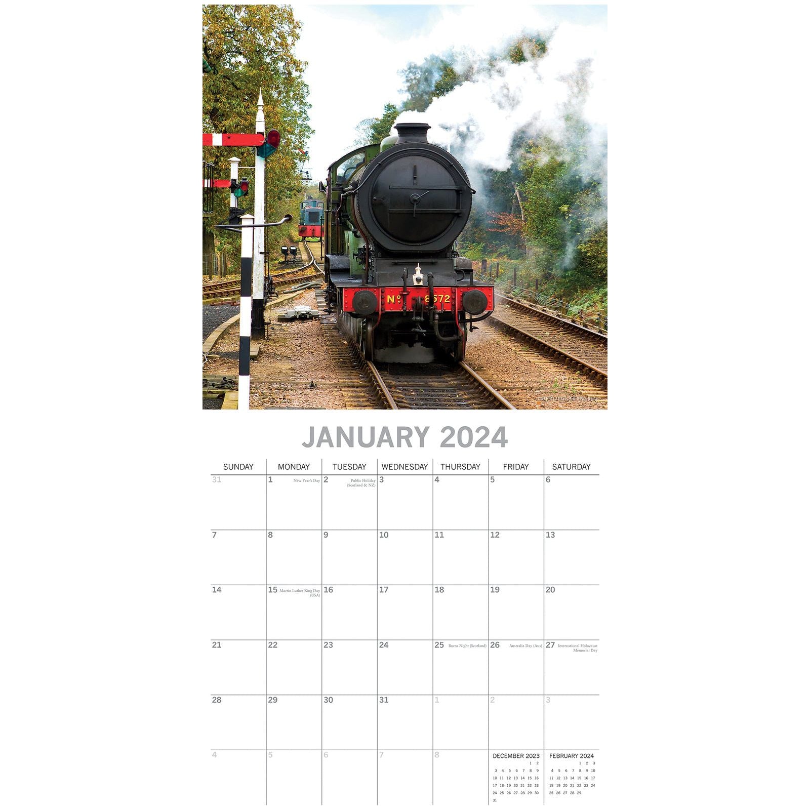 Steam Trains 2024 Square Wall Calendar 16 Months Planner Christmas New Year Gift