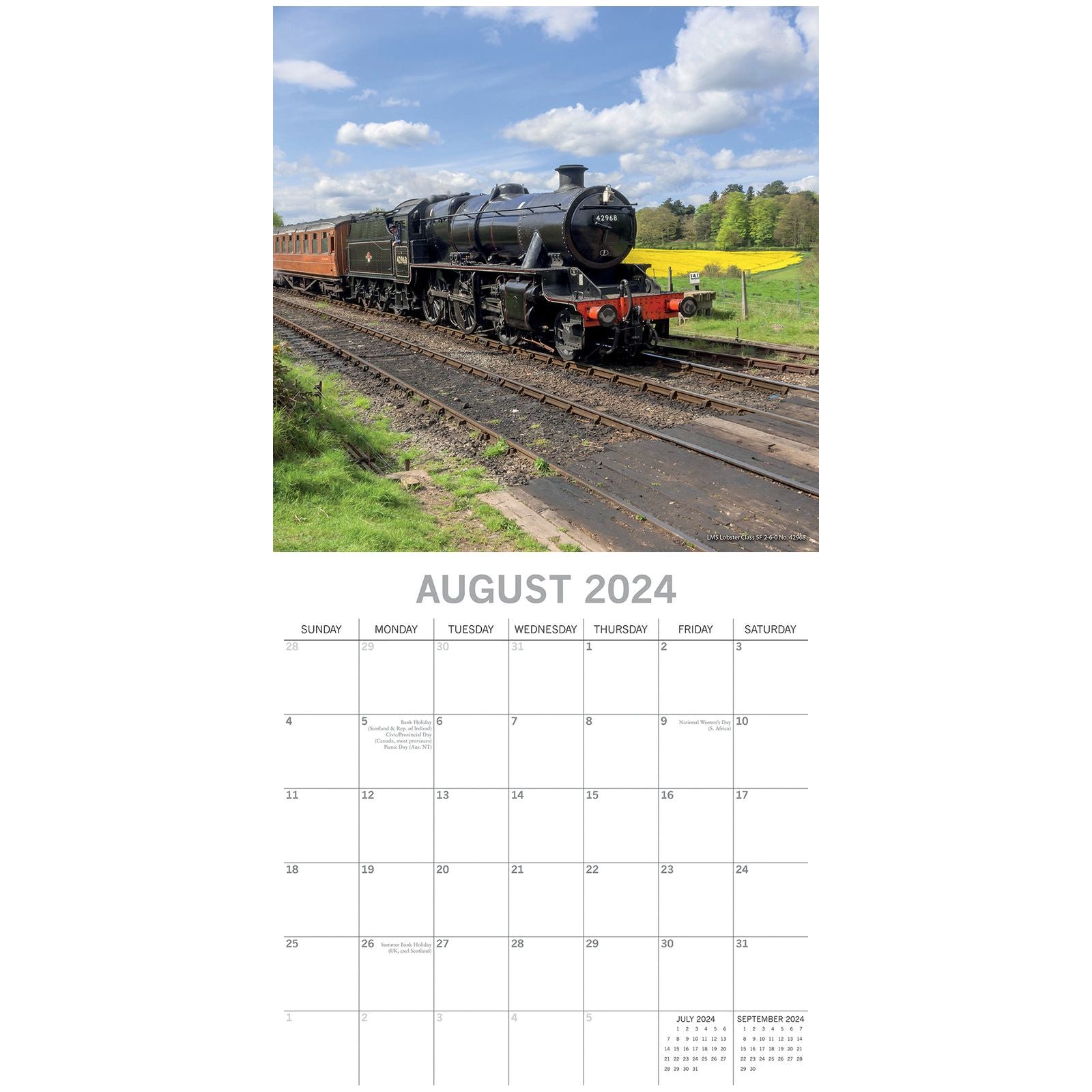 Steam Trains 2024 Square Wall Calendar 16 Months Planner Christmas New Year Gift