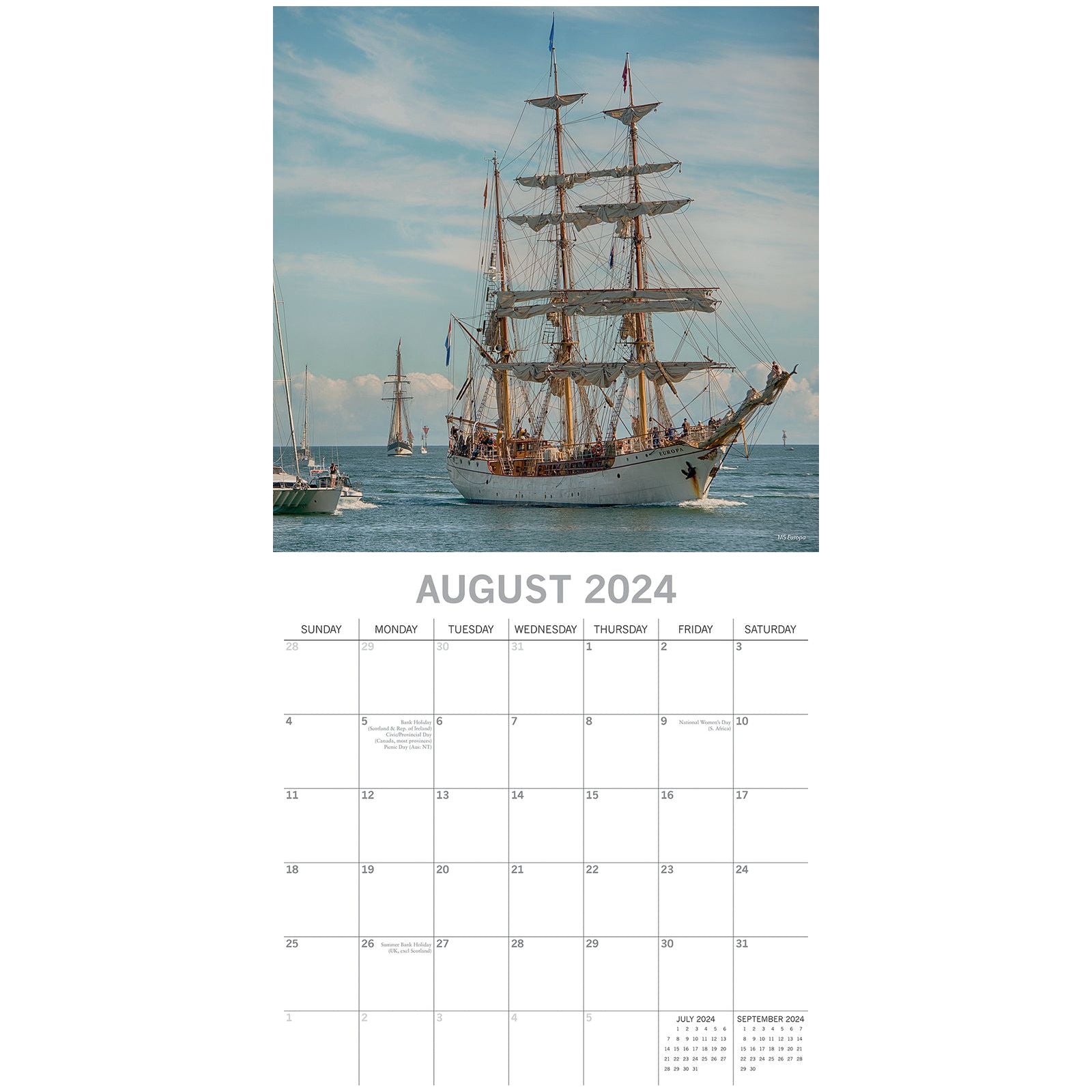 Tall Ships - 2024 Square Wall Calendar 16 Months Planner Christmas New Year Gift
