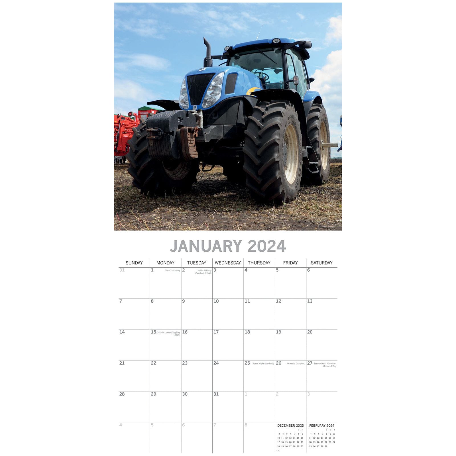 Tractors - 2024 Square Wall Calendar 16 Month Premium Planner Xmas New Year Gift