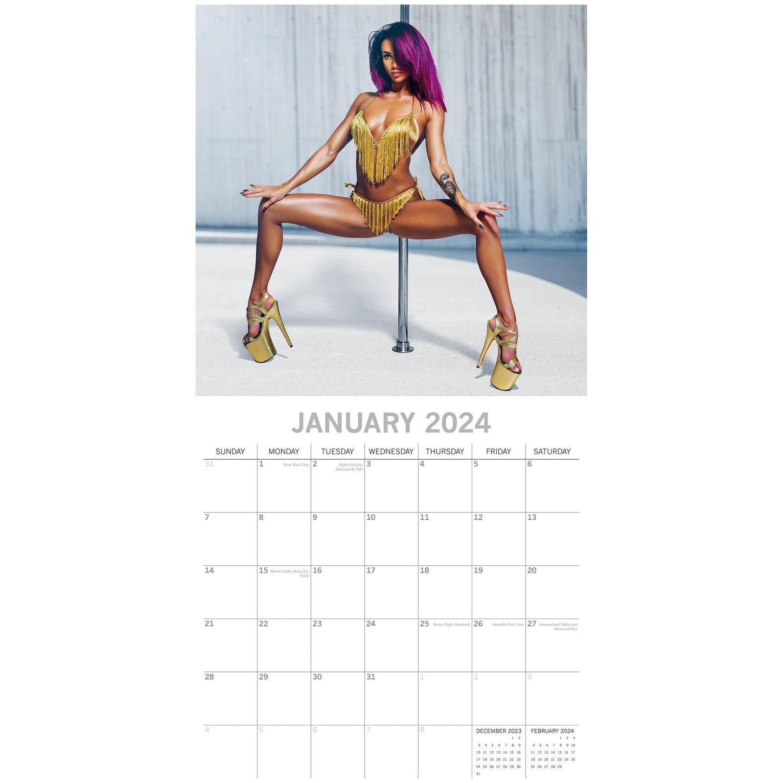 Pole Dancers 2024 Square Wall Calendar 16 Months Planner Christmas New Year Gift