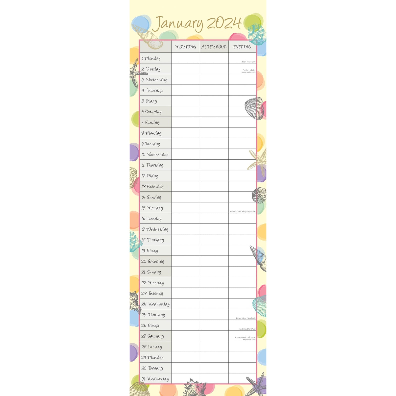 By the Sea - 2024 Slimline Slim Wall Calendar Hanging Planner New Year Gift