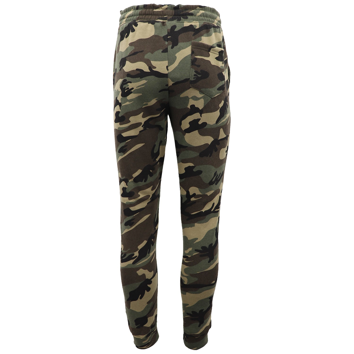 Men's Fleece Track Pants Military Camouflage Tactical Gym Trousers w Cuffed Hem, Green Camo, S