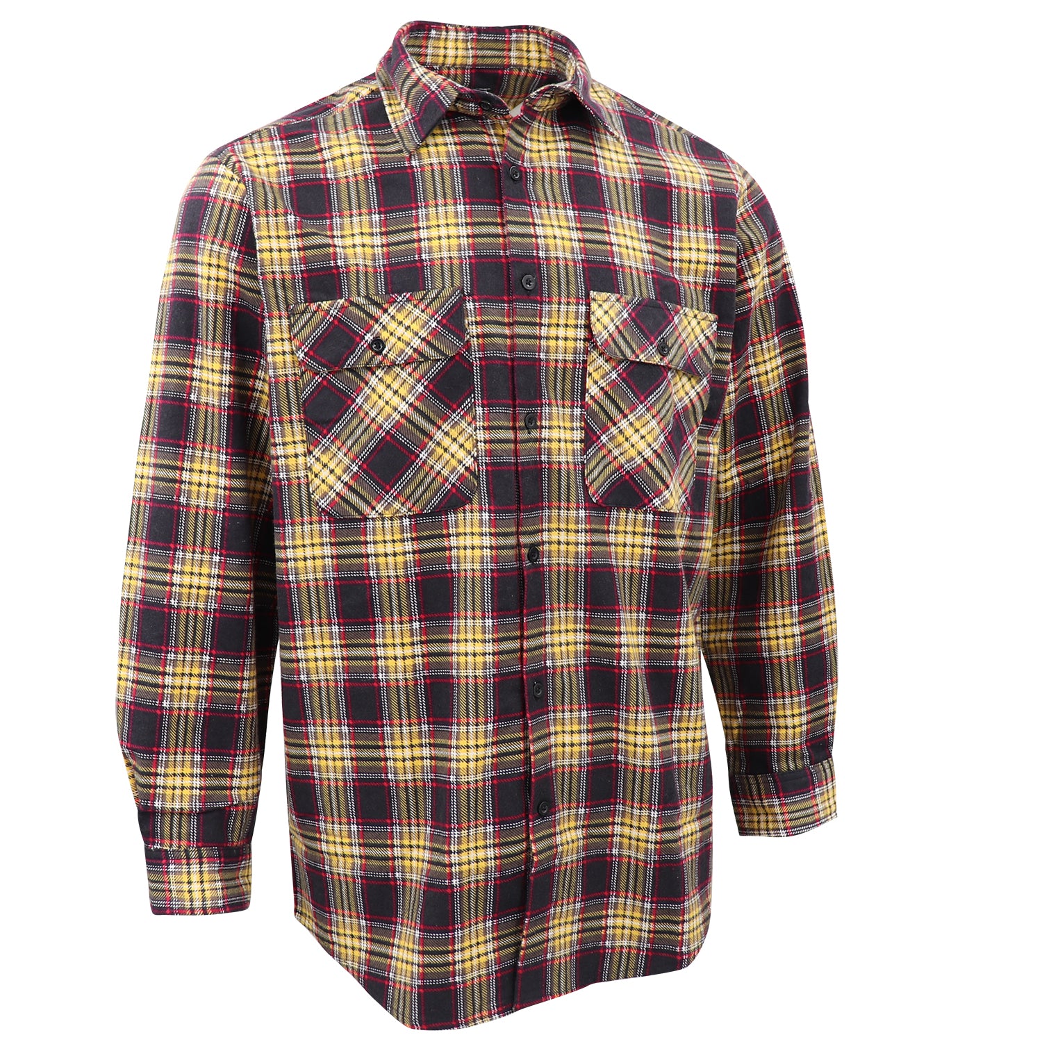 Men's 100% Cotton Flannelette Shirt Long Sleeve Plaid Check Flannel w Pockets, Golden Horizon Plaid, S