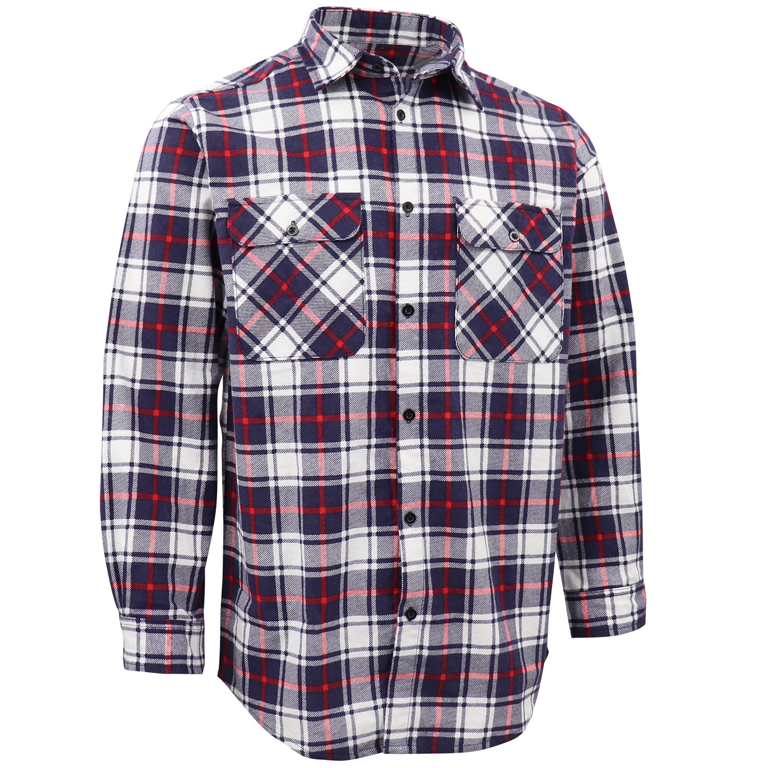 Men's 100% Cotton Flannelette Shirt Long Sleeve Plaid Check Flannel w Pockets, Snowfall Navy Plaid, M