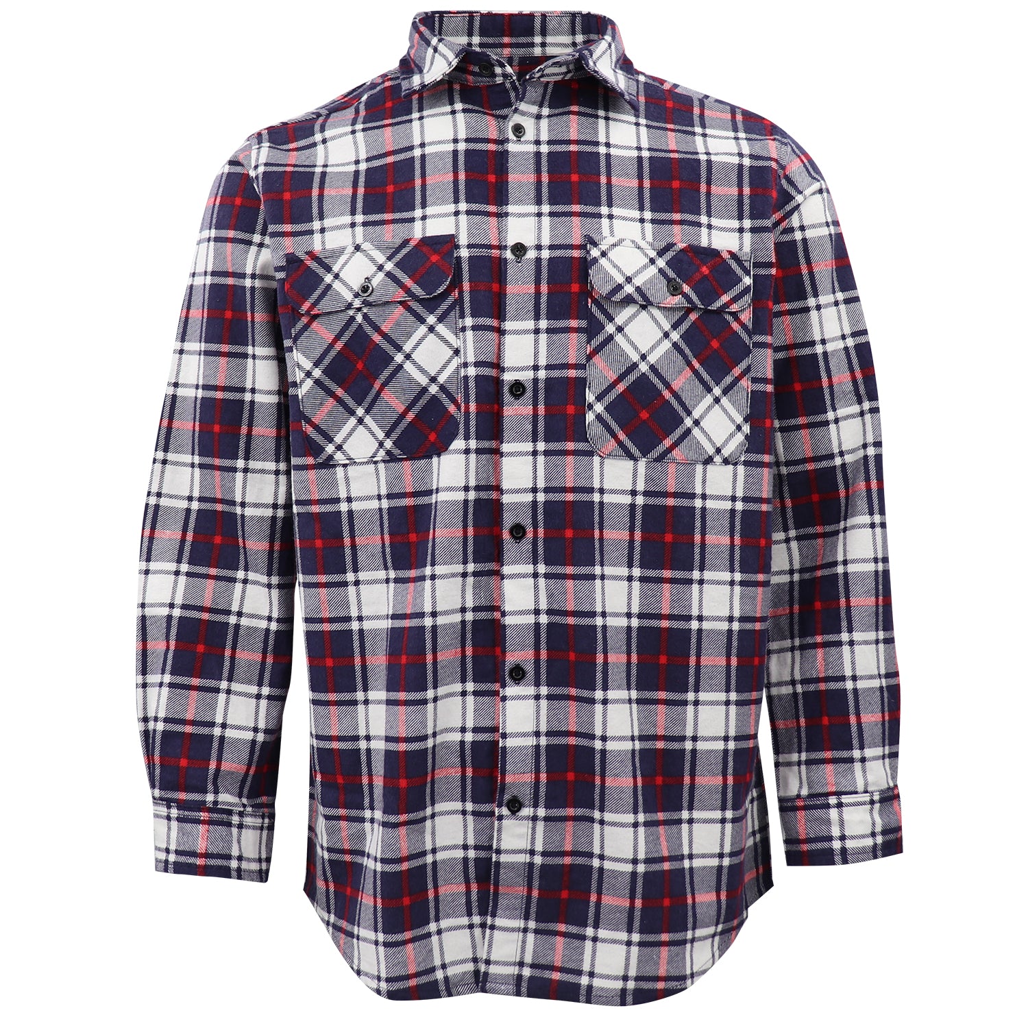 Men's 100% Cotton Flannelette Shirt Long Sleeve Plaid Check Flannel w Pockets, Snowfall Navy Plaid, M