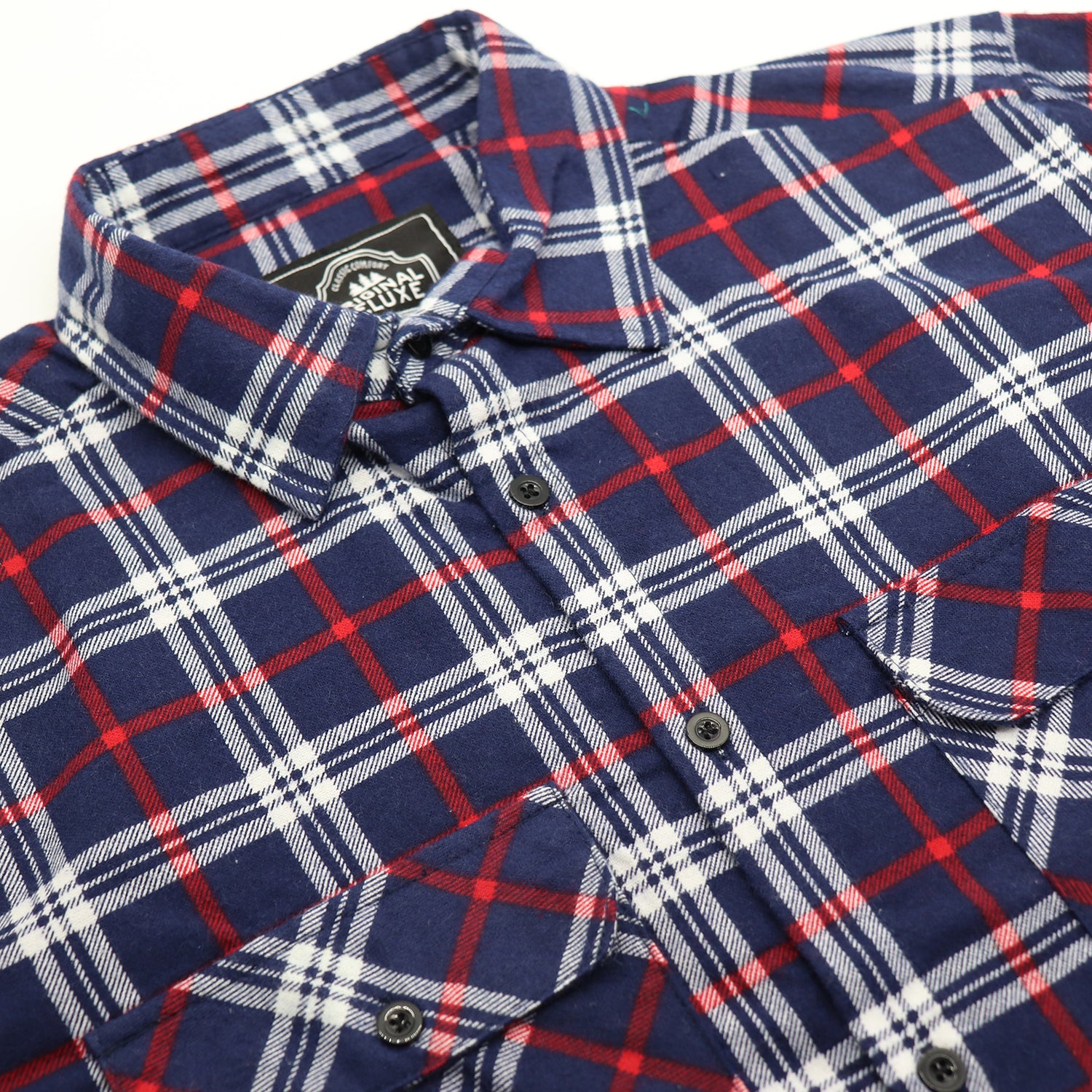 Men's 100% Cotton Flannelette Shirt Long Sleeve Plaid Check Flannel w Pockets, Patriot Navy Plaid, L