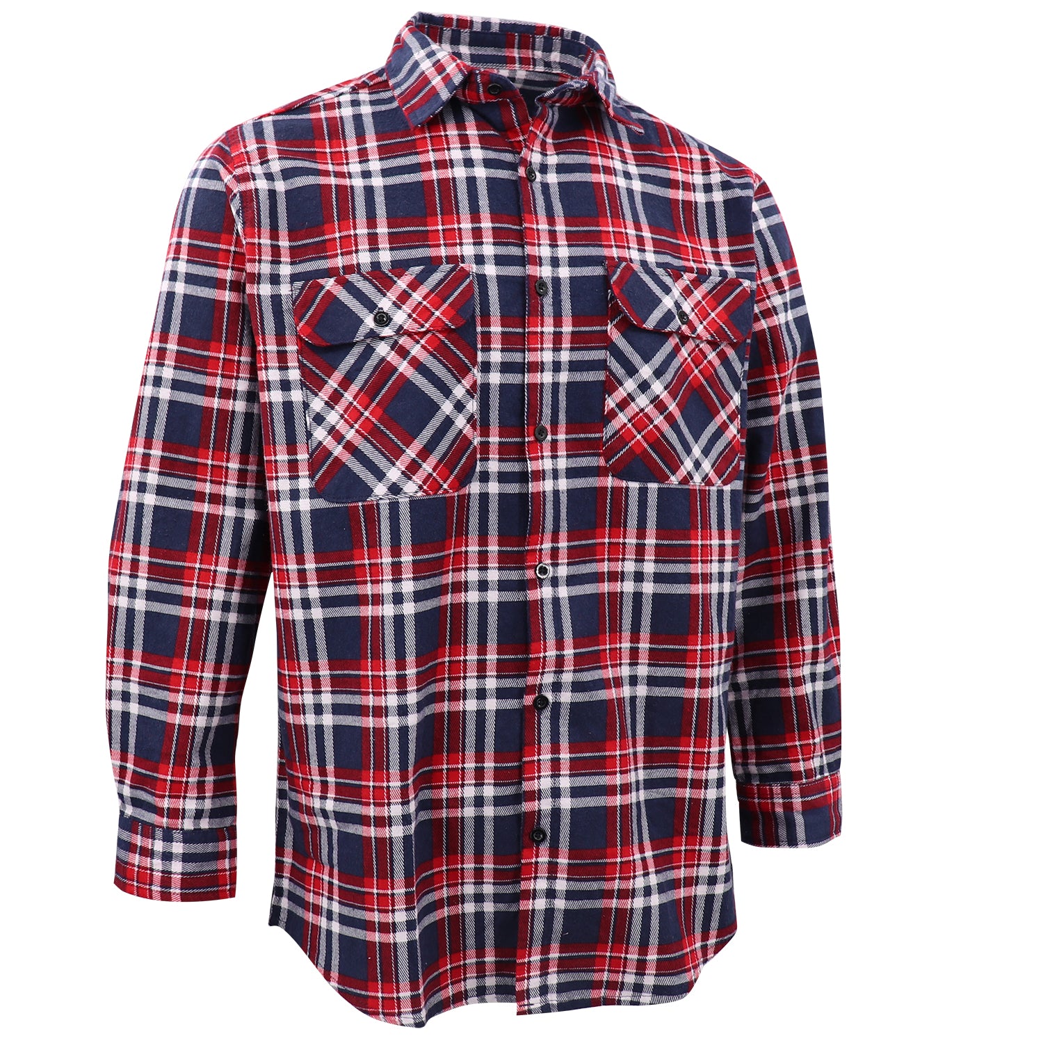 Men's 100% Cotton Flannelette Shirt Long Sleeve Plaid Check Flannel w Pockets, Heritage Red Plaid, L