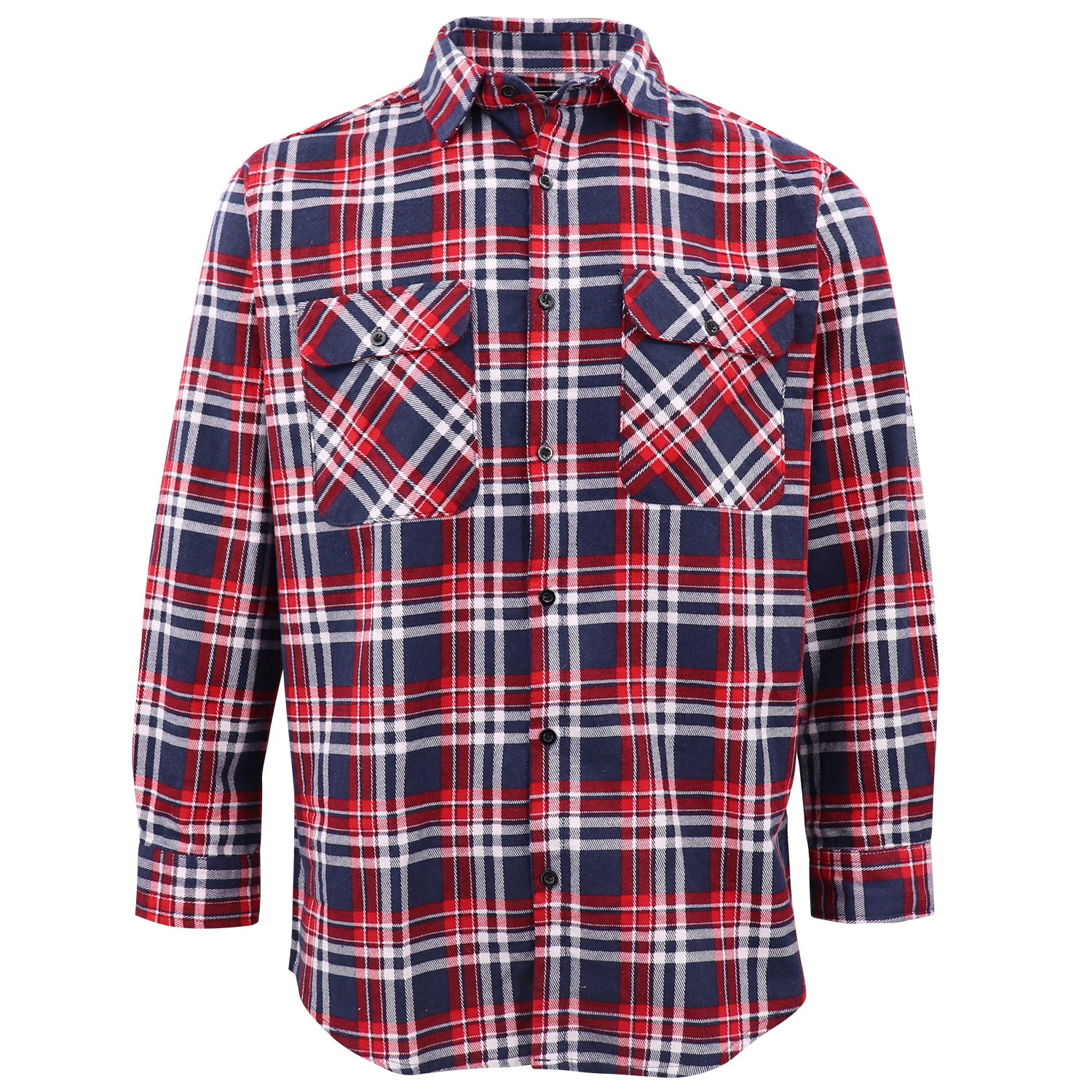 Men's 100% Cotton Flannelette Shirt Long Sleeve Plaid Check Flannel w Pockets, Heritage Red Plaid, L