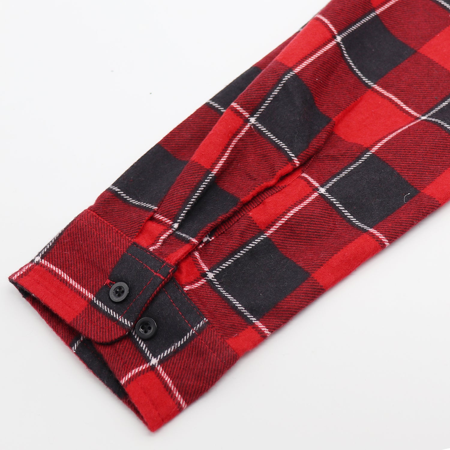 Men's 100% Cotton Flannelette Shirt Long Sleeve Plaid Check Flannel w Pockets, Lumberjack Red Buffalo Plaid, S
