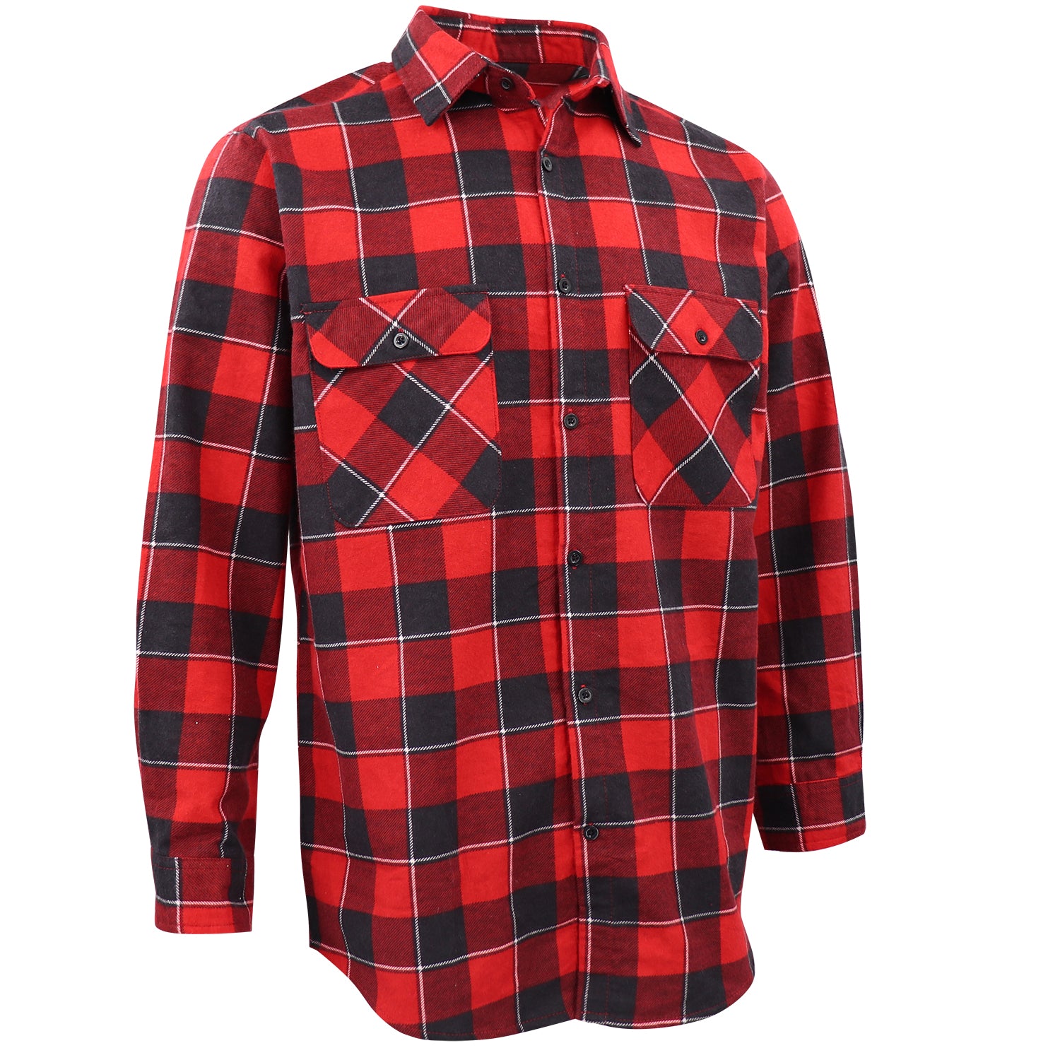 Men's 100% Cotton Flannelette Shirt Long Sleeve Plaid Check Flannel w Pockets, Lumberjack Red Buffalo Plaid, 2XL